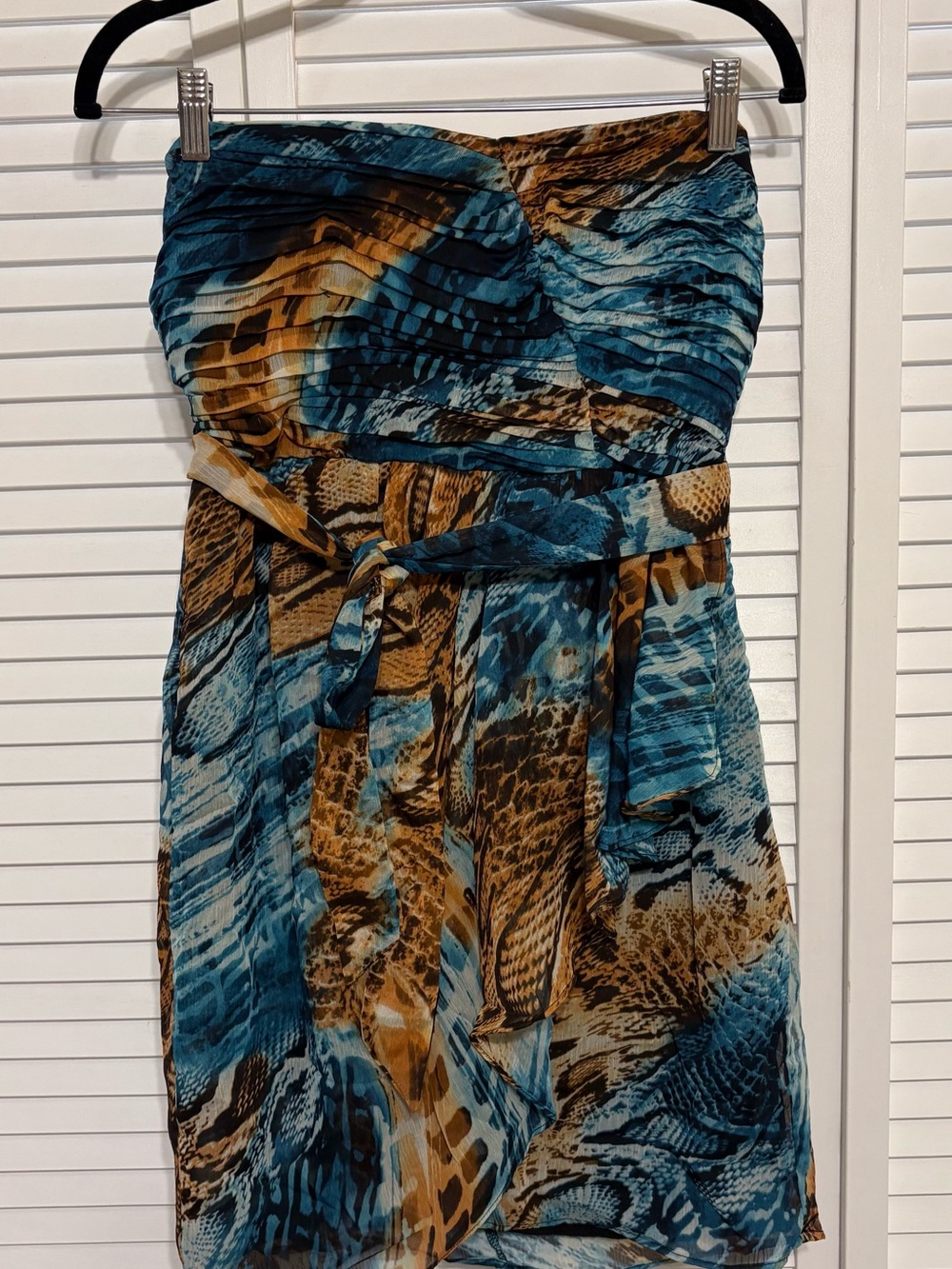 City Triangles Y2K Teal Blue and Brown Strapless Printed Dress